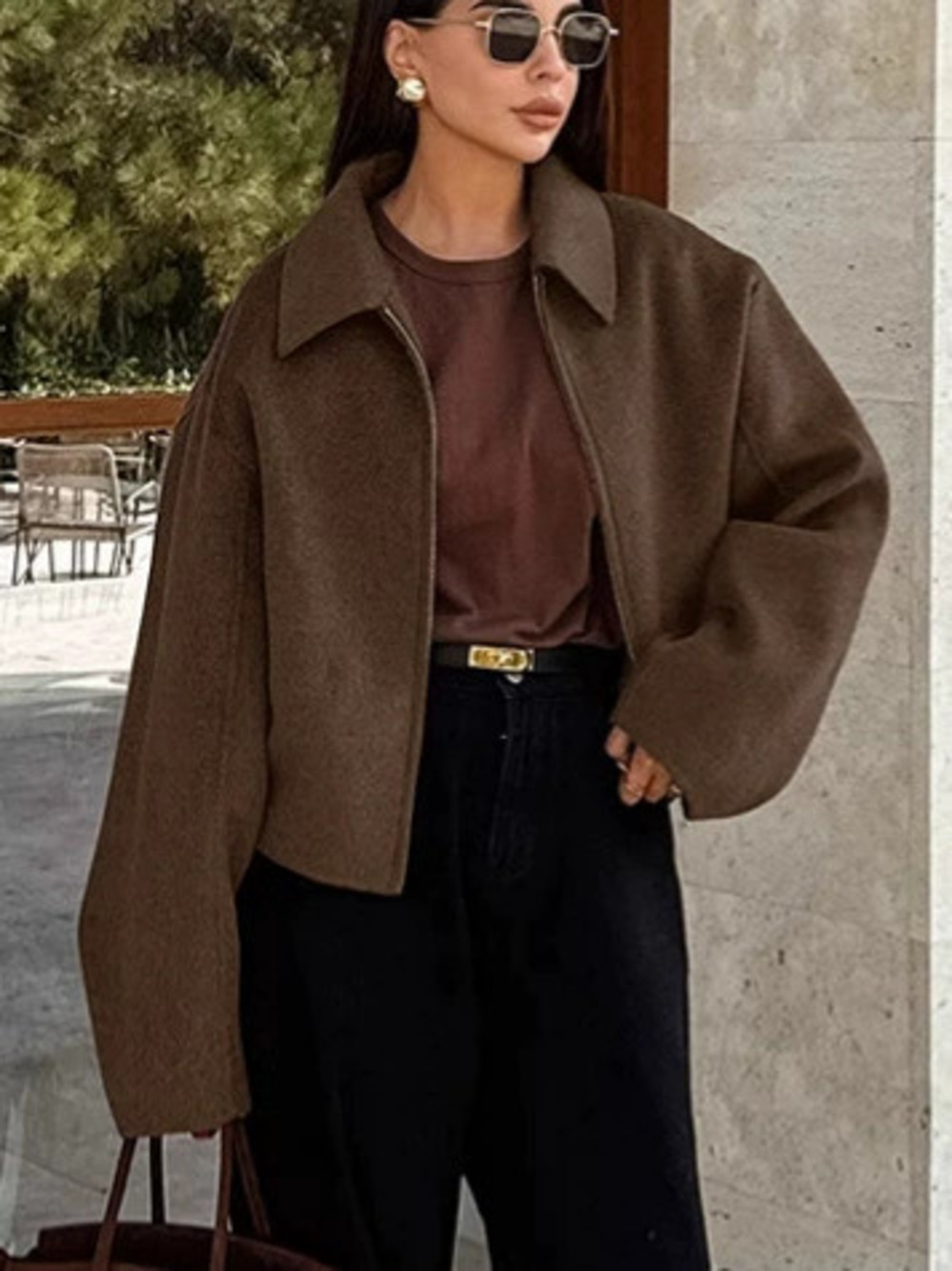 ZARA Minimalist Casual Short Solid Wool Coat Spring Retro Versatile